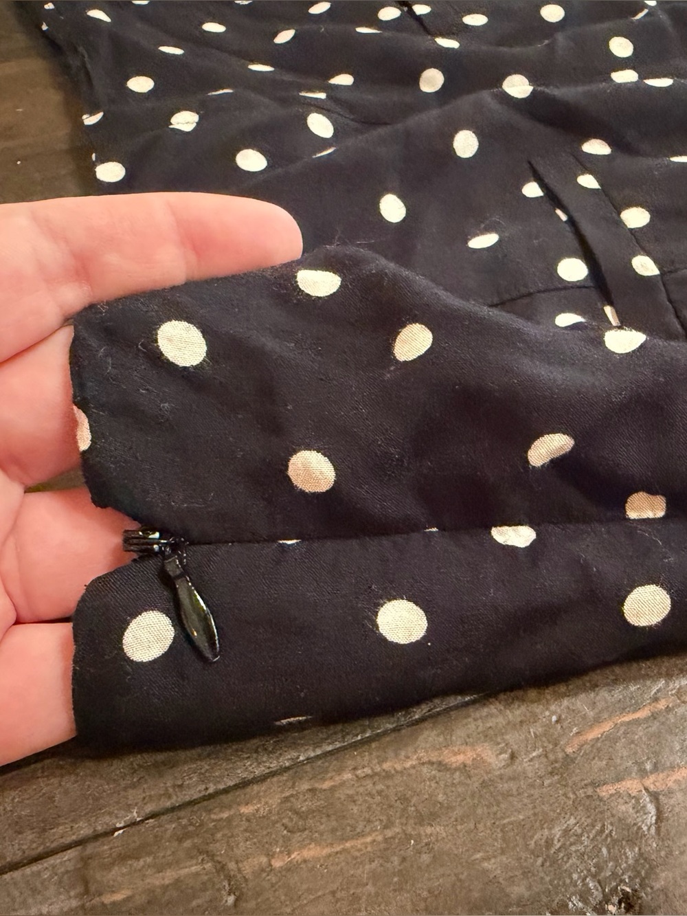 Anthropologie Black Polka Dot Wide-Leg Pants with Cream Floral Border - Picture 10 of 10